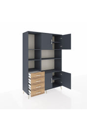 Hyperion Dolap 8 Raflı 4 Çekmeceli 4 Kapaklı 132x44x195 Antrasit-Antrasit/Çam