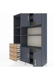 Hyperion Dolap 8 Raflı 4 Çekmeceli 4 Kapaklı 132x44x195 Antrasit-Antrasit/Çam