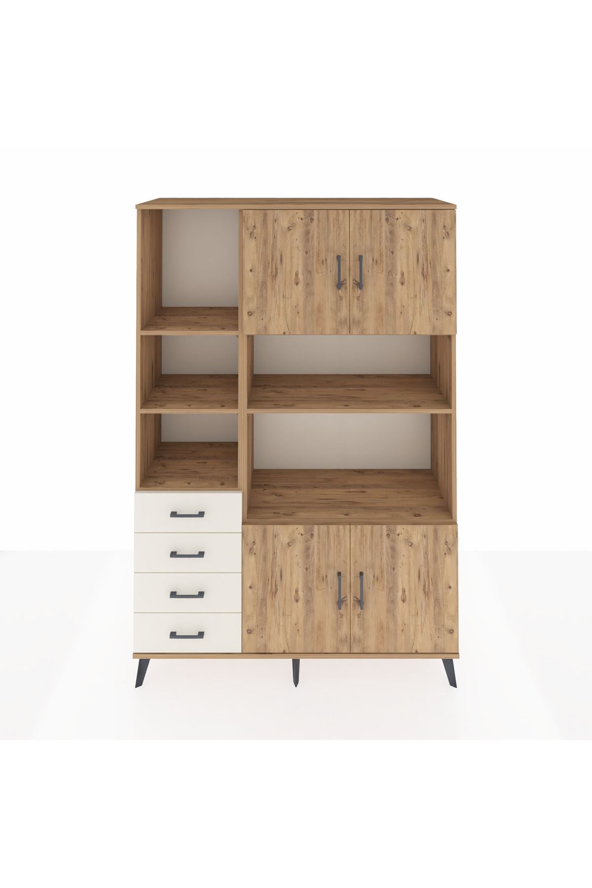 Hyperion Dolap 8 Raflı 4 Çekmeceli 4 Kapaklı 132x44x195 Çam-Çam/Aytaşı