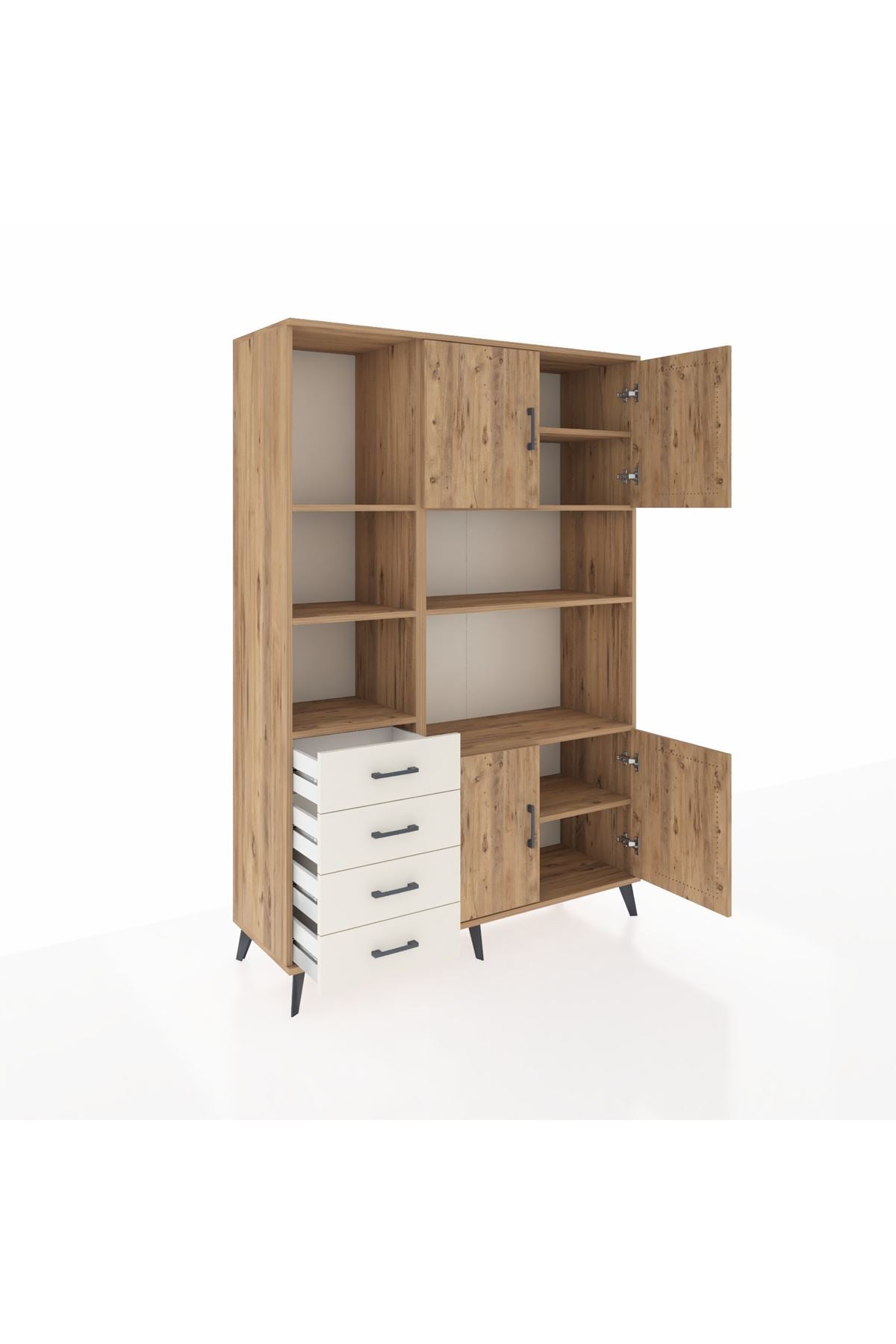 Hyperion Dolap 8 Raflı 4 Çekmeceli 4 Kapaklı 132x44x195 Çam-Çam/Aytaşı