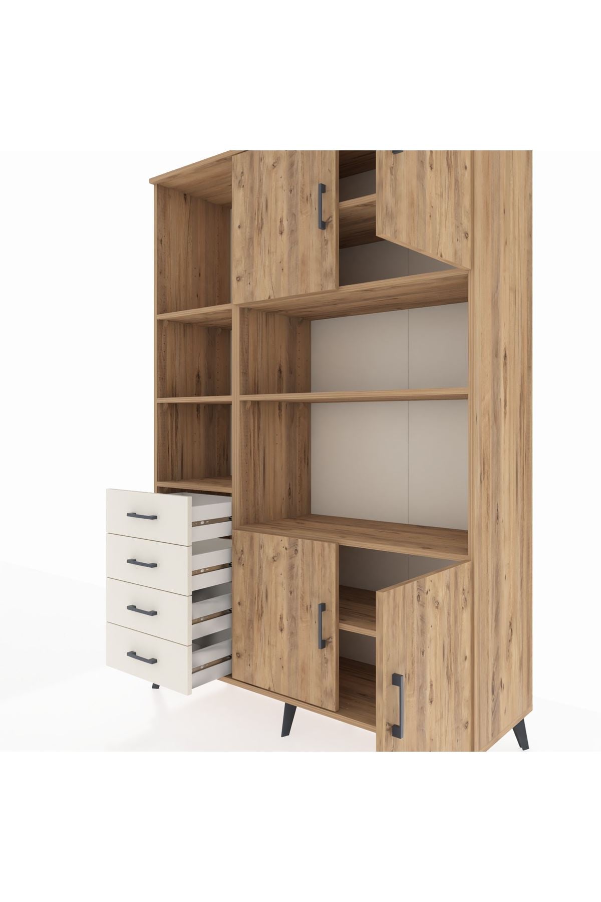 Hyperion Dolap 8 Raflı 4 Çekmeceli 4 Kapaklı 132x44x195 Çam-Çam/Aytaşı