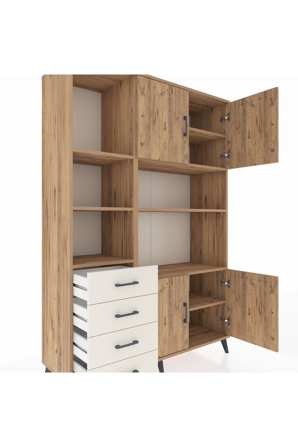 Hyperion Dolap 8 Raflı 4 Çekmeceli 4 Kapaklı 132x44x195 Çam-Çam/Aytaşı