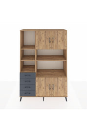 Hyperion Dolap 8 Raflı 4 Çekmeceli 4 Kapaklı 132x44x195 Çam-Çam/Antrasit