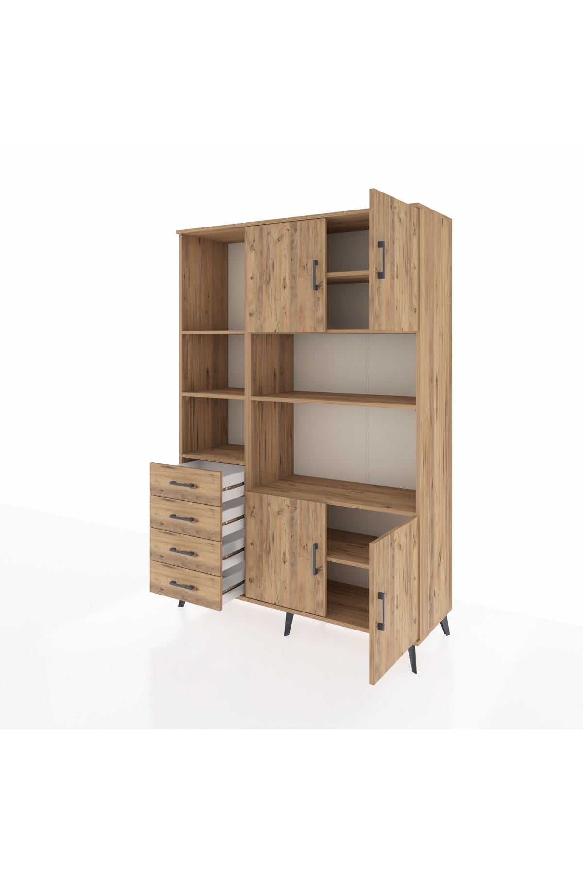 Hyperion Dolap 8 Raflı 4 Çekmeceli 4 Kapaklı 132x44x195 Çam-Çam/Çam