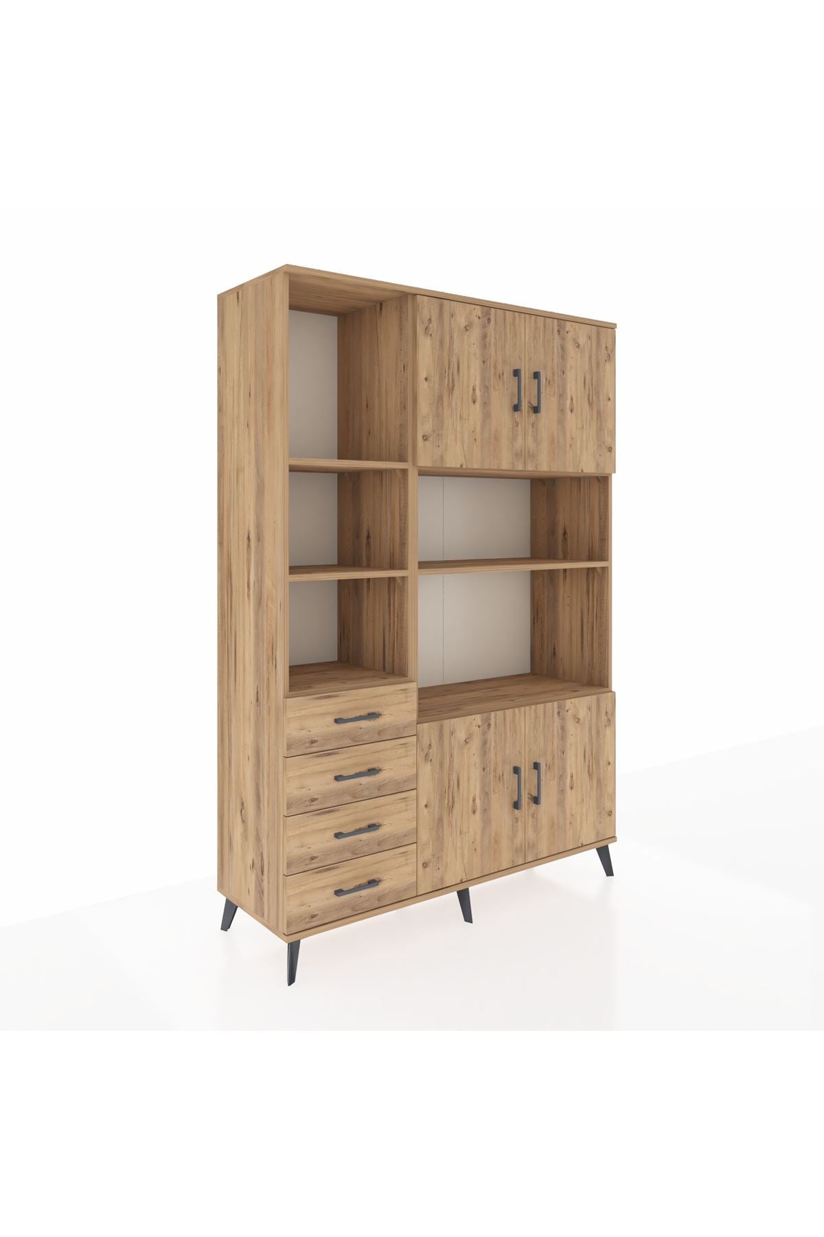 Hyperion Dolap 8 Raflı 4 Çekmeceli 4 Kapaklı 132x44x195 Çam-Çam/Çam