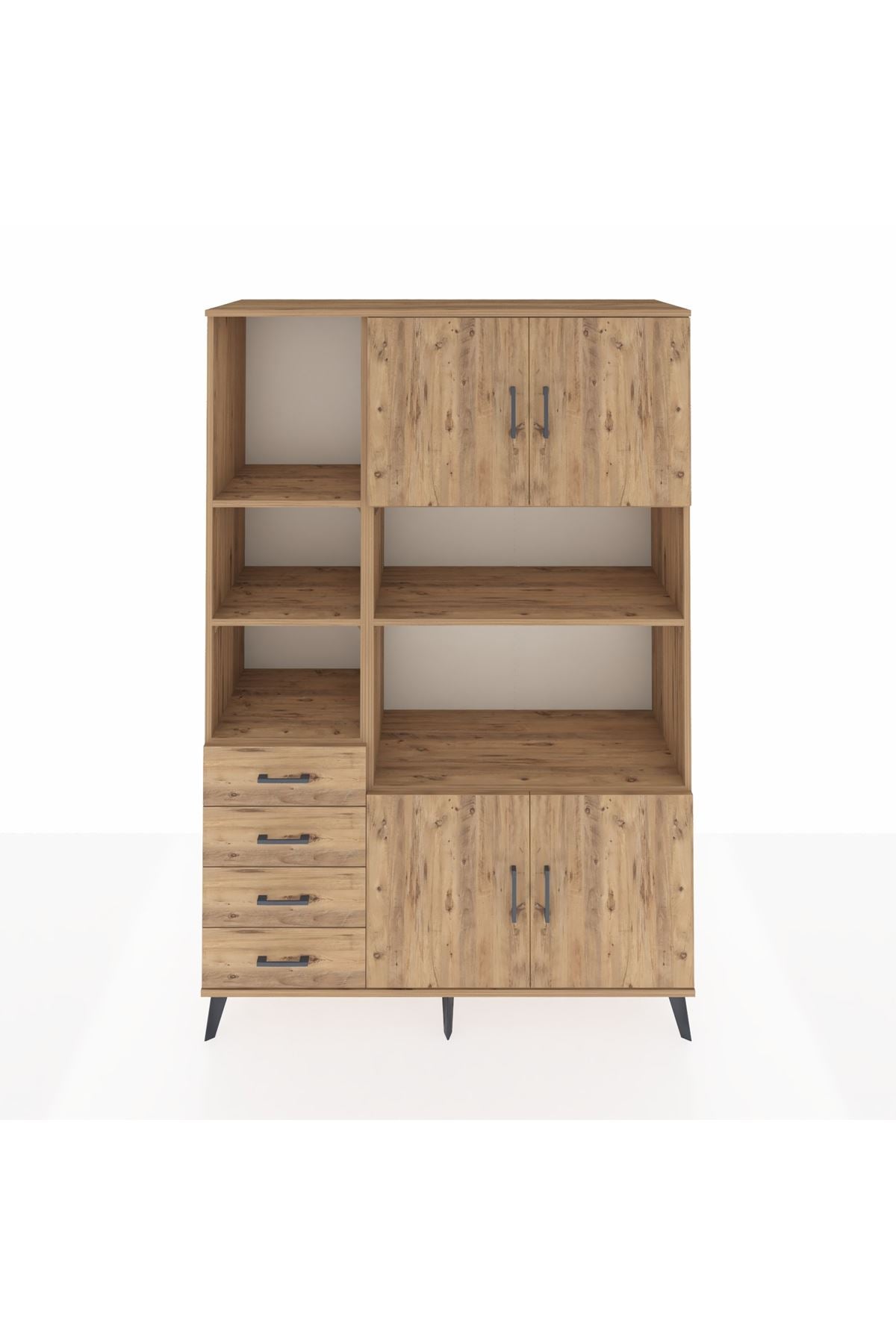 Hyperion Dolap 8 Raflı 4 Çekmeceli 4 Kapaklı 132x44x195 Çam-Çam/Çam