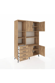 Hyperion Dolap 8 Raflı 4 Çekmeceli 4 Kapaklı 132x44x195 Çam-Çam/Çam
