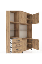 Hyperion Dolap 8 Raflı 4 Çekmeceli 4 Kapaklı 132x44x195 Çam-Çam/Çam