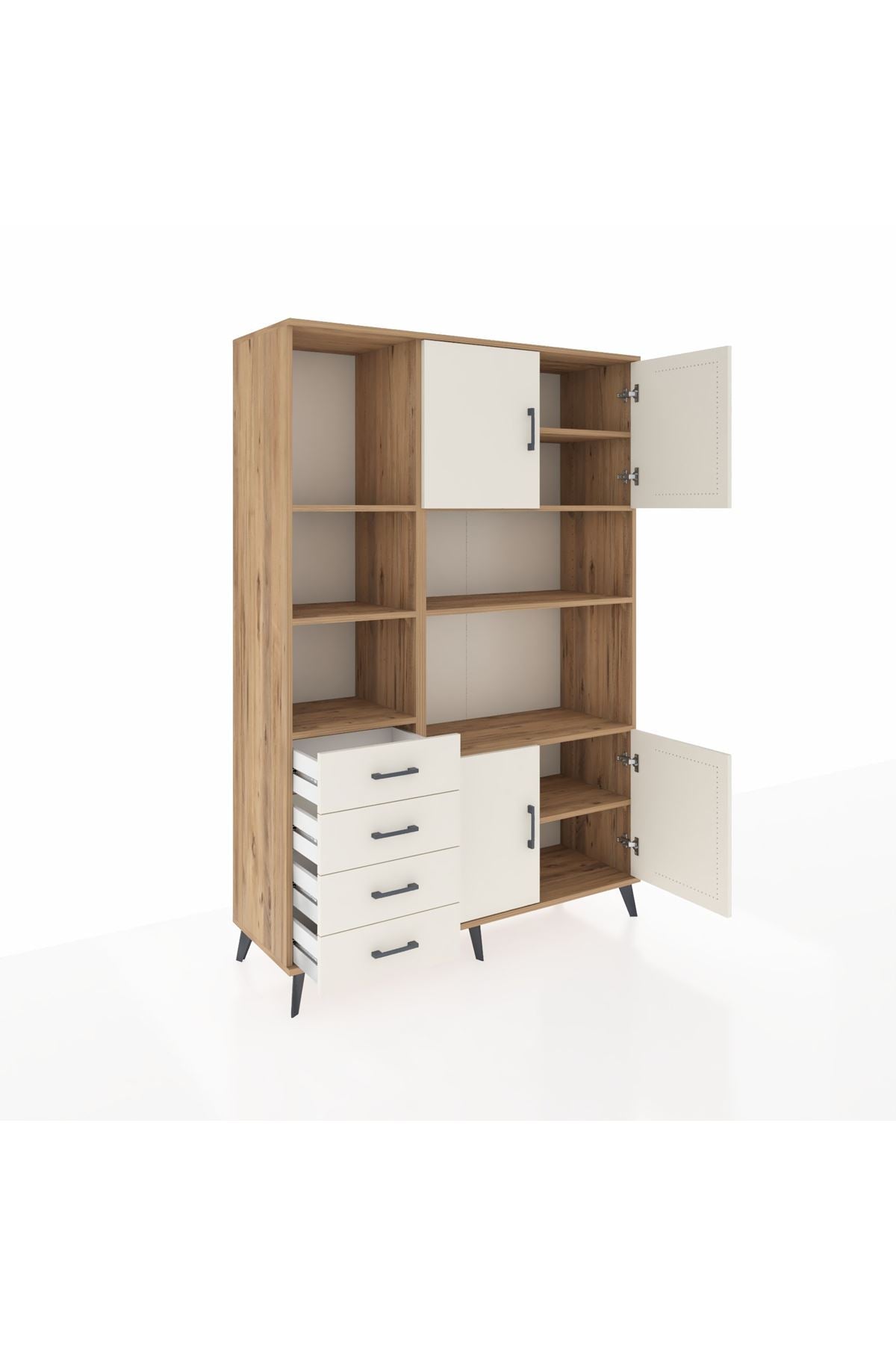 Hyperion Dolap 8 Raflı 4 Çekmeceli 4 Kapaklı 132x44x195 Çam-Aytaşı/Aytaşı