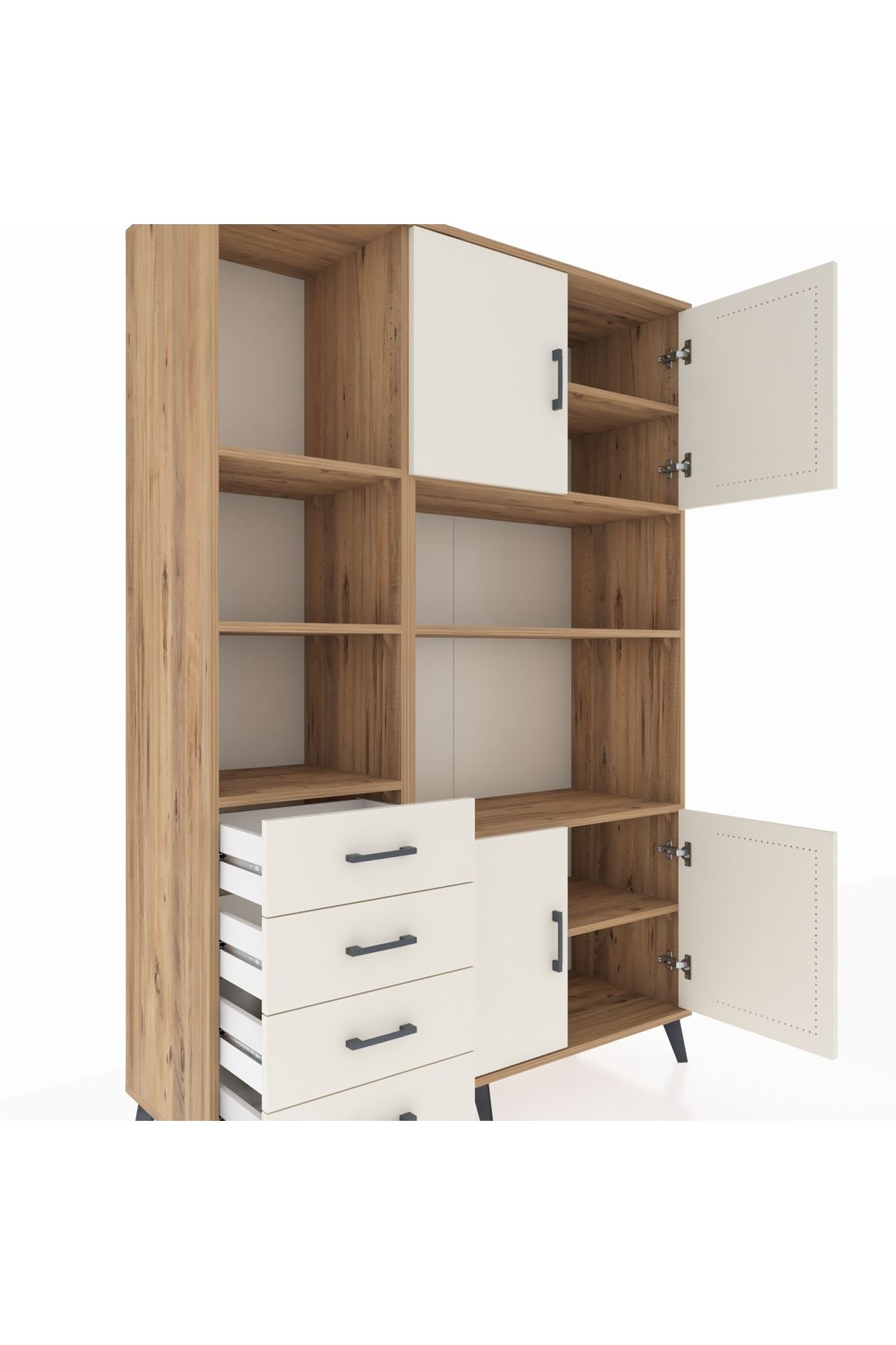 Hyperion Dolap 8 Raflı 4 Çekmeceli 4 Kapaklı 132x44x195 Çam-Aytaşı/Aytaşı