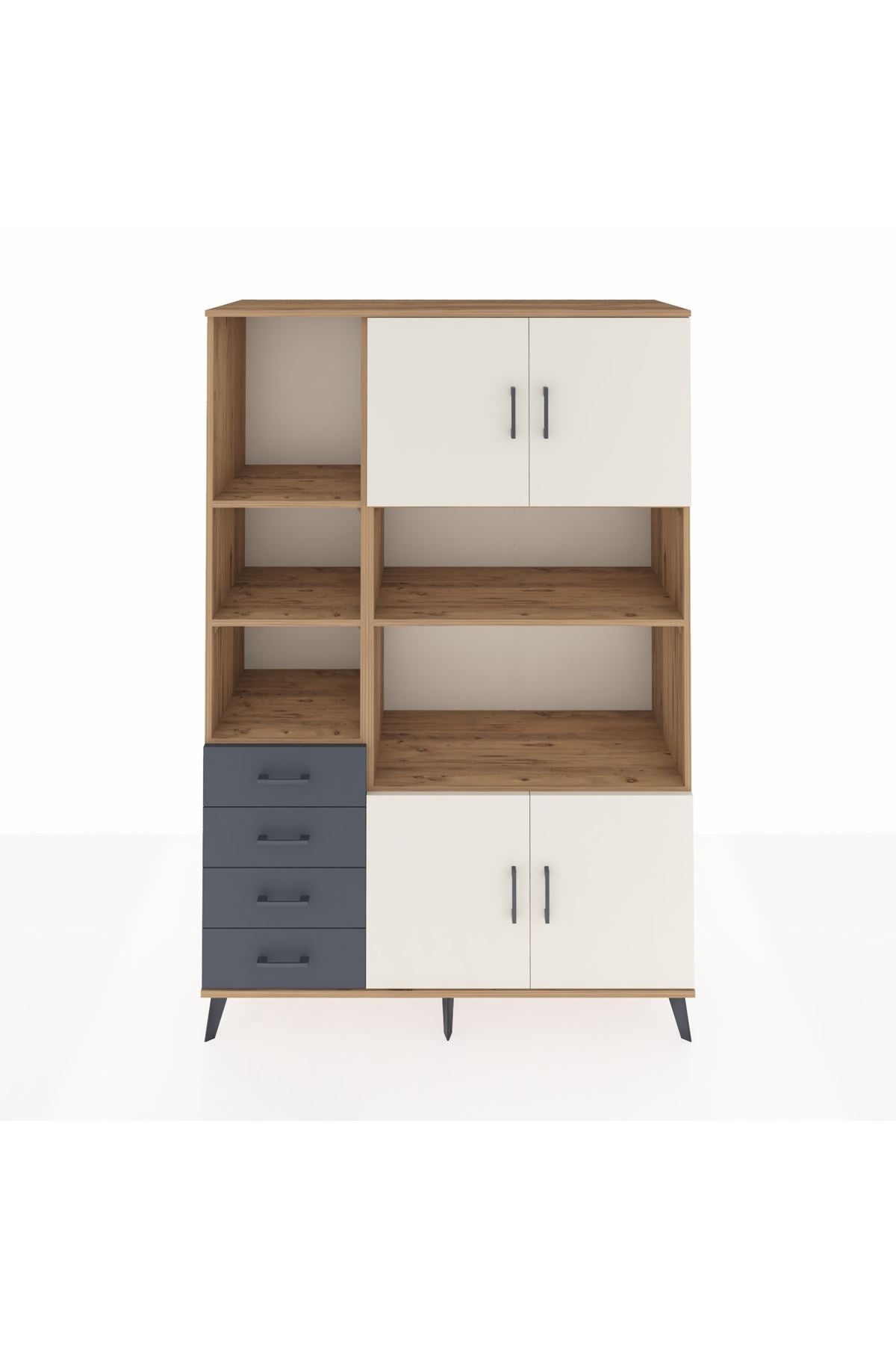 Hyperion Dolap 8 Raflı 4 Çekmeceli 4 Kapaklı 132x44x195 Çam-Aytaşı/Antrasit