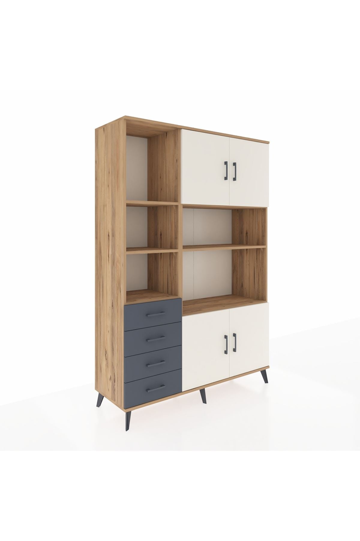 Hyperion Dolap 8 Raflı 4 Çekmeceli 4 Kapaklı 132x44x195 Çam-Aytaşı/Antrasit
