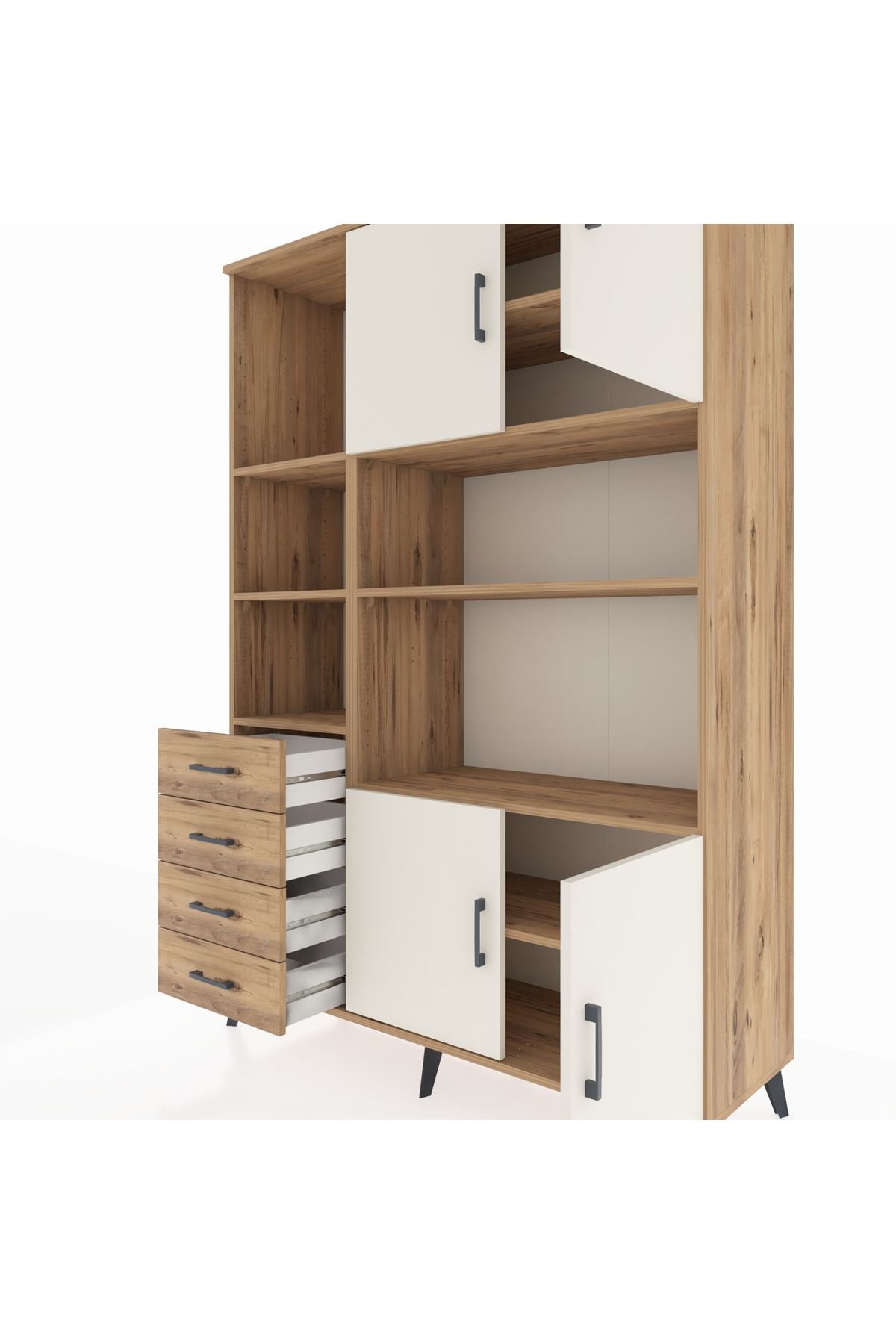 Hyperion Dolap 8 Raflı 4 Çekmeceli 4 Kapaklı 132x44x195 Çam-Aytaşı/Çam