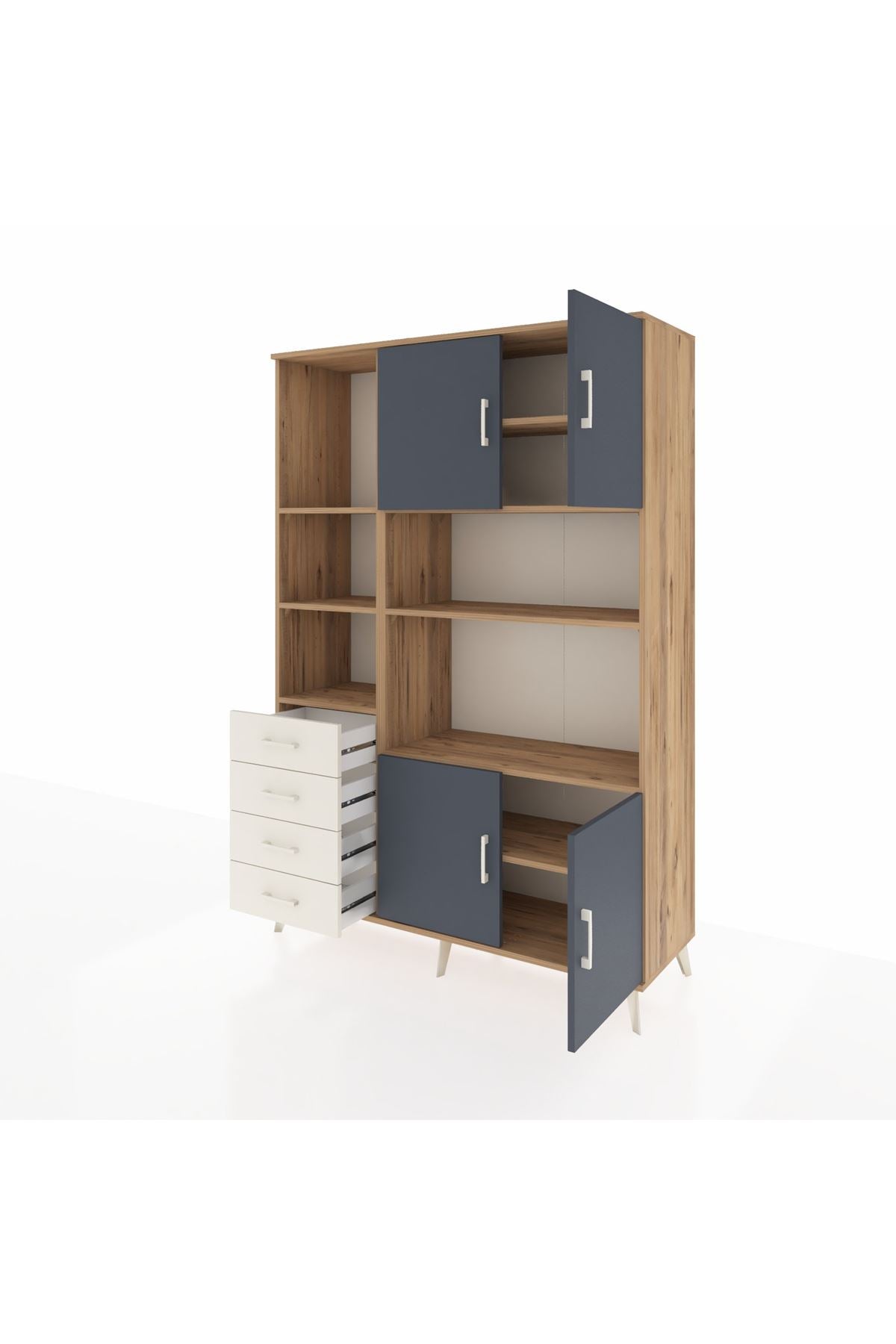 Hyperion Dolap 8 Raflı 4 Çekmeceli 4 Kapaklı 132x44x195 Çam-Antrasit/Aytaşı