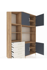 Hyperion Dolap 8 Raflı 4 Çekmeceli 4 Kapaklı 132x44x195 Çam-Antrasit/Aytaşı