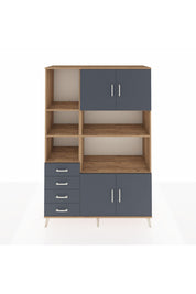 Hyperion Dolap 8 Raflı 4 Çekmeceli 4 Kapaklı 132x44x195 Çam-Antrasit/Antrasit
