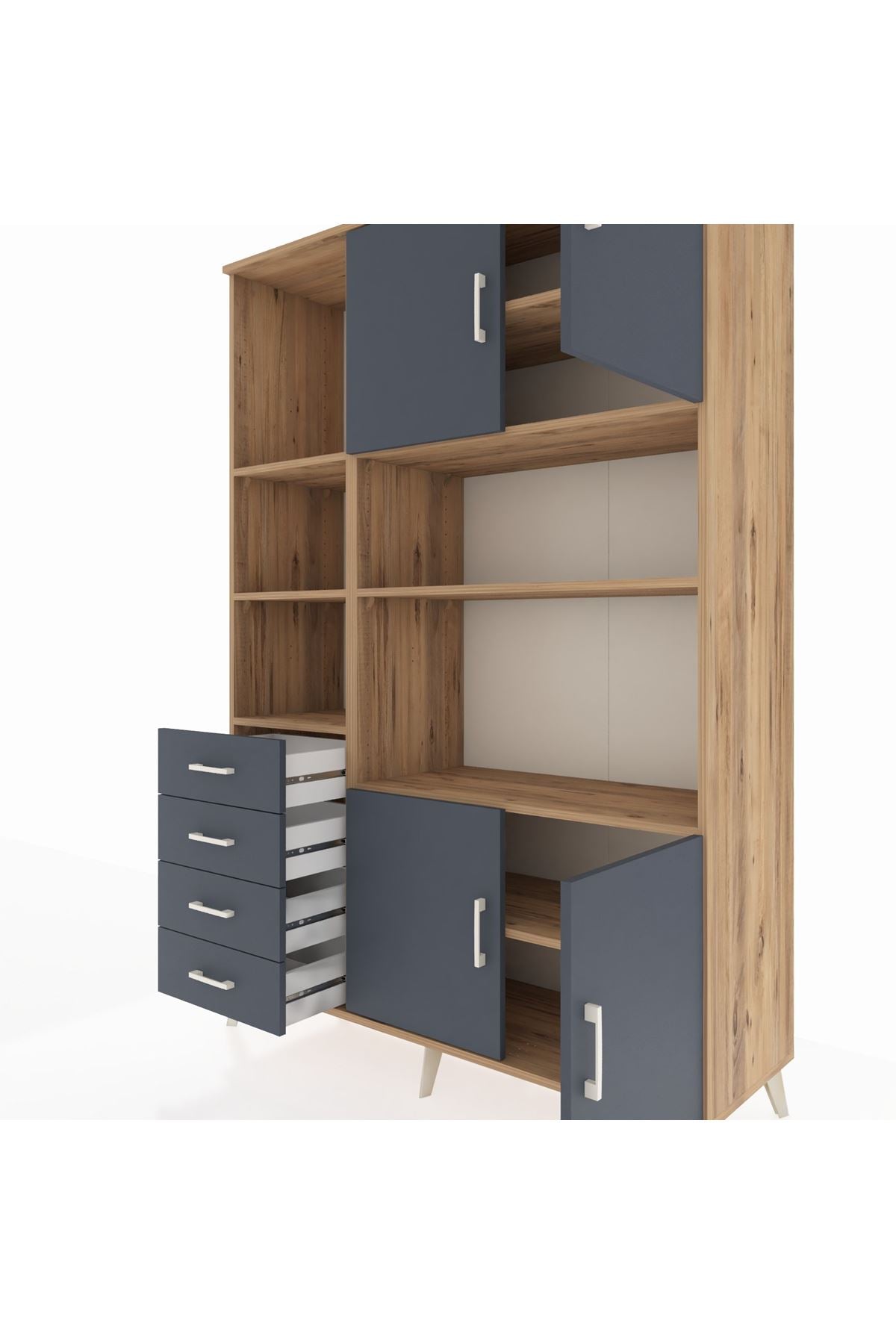 Hyperion Dolap 8 Raflı 4 Çekmeceli 4 Kapaklı 132x44x195 Çam-Antrasit/Antrasit