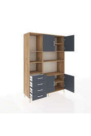 Hyperion Dolap 8 Raflı 4 Çekmeceli 4 Kapaklı 132x44x195 Çam-Antrasit/Antrasit