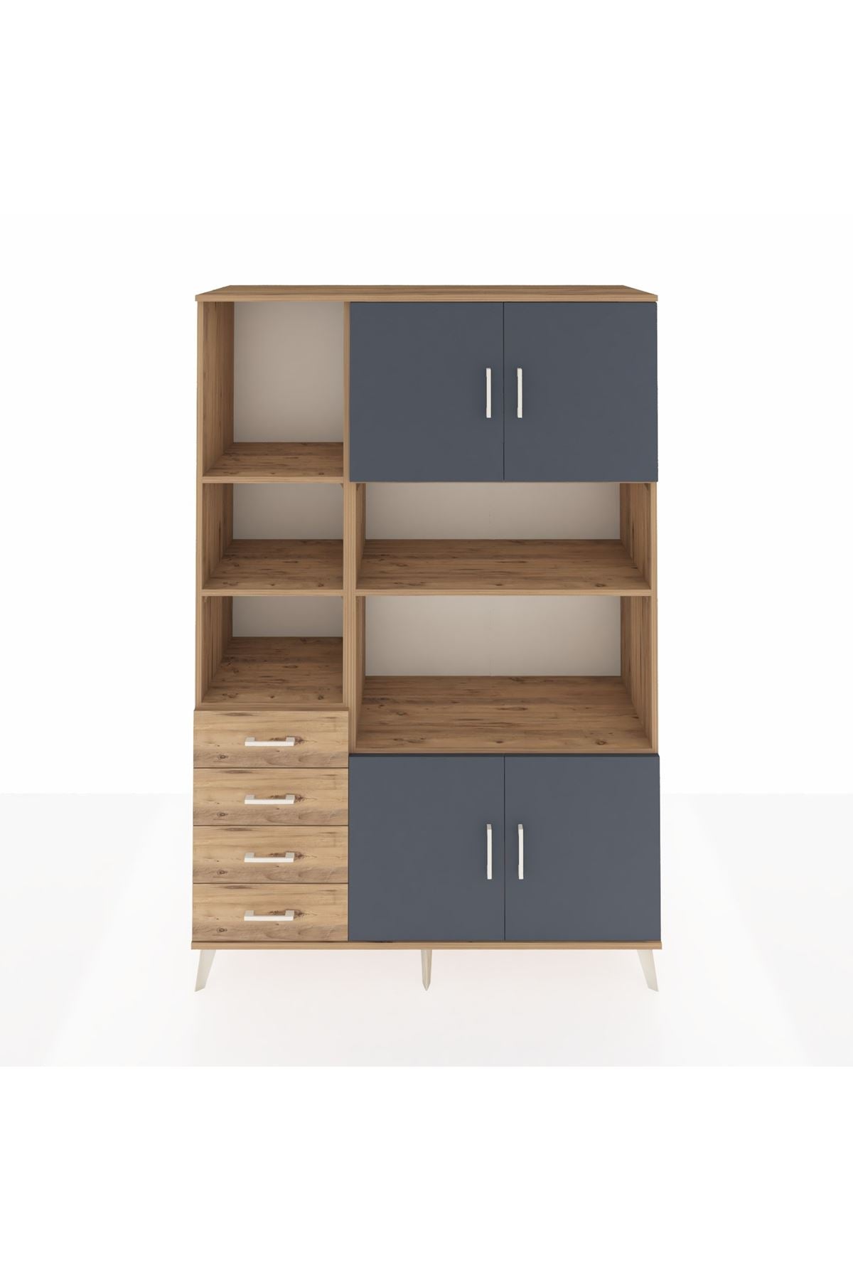 Hyperion Dolap 8 Raflı 4 Çekmeceli 4 Kapaklı 132x44x195 Çam-Antrasit/Çam