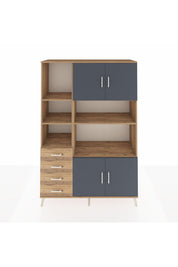 Hyperion Dolap 8 Raflı 4 Çekmeceli 4 Kapaklı 132x44x195 Çam-Antrasit/Çam