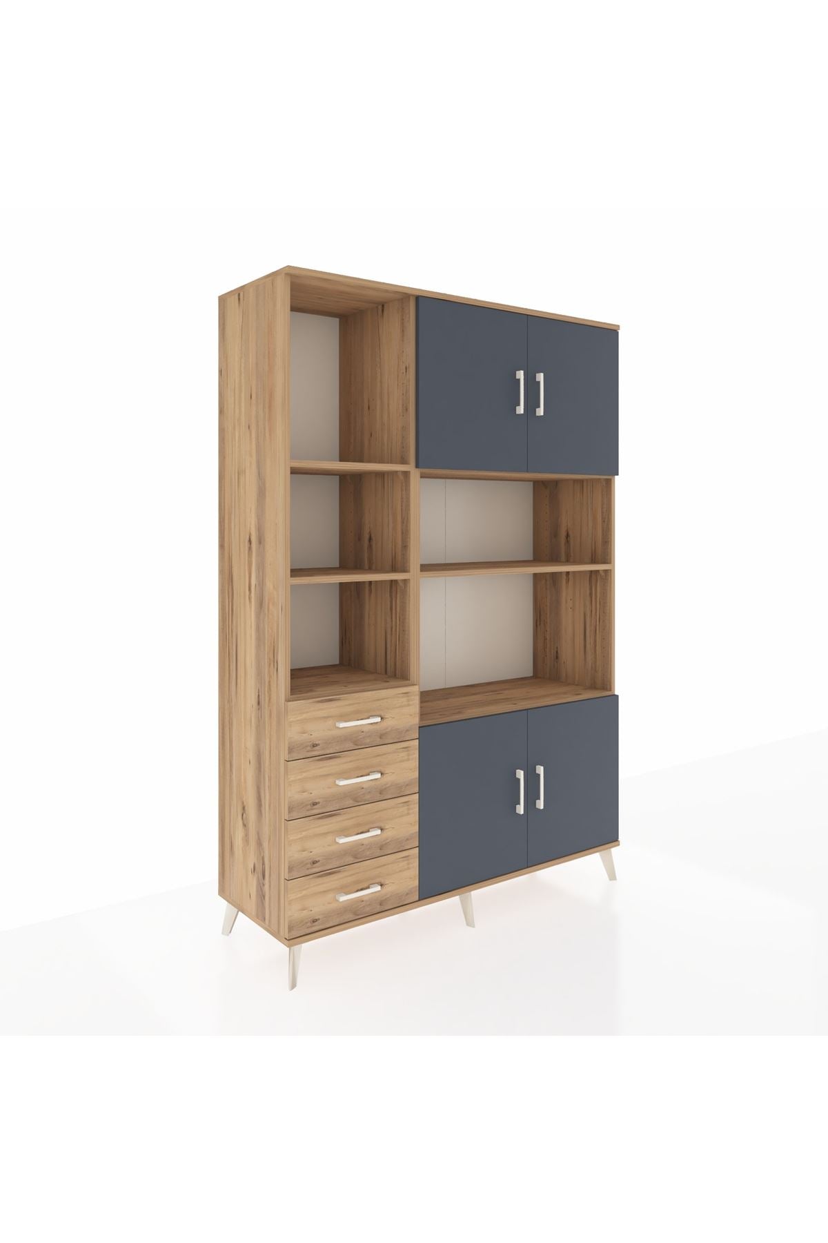 Hyperion Dolap 8 Raflı 4 Çekmeceli 4 Kapaklı 132x44x195 Çam-Antrasit/Çam