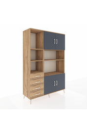 Hyperion Dolap 8 Raflı 4 Çekmeceli 4 Kapaklı 132x44x195 Çam-Antrasit/Çam