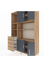 Hyperion Dolap 8 Raflı 4 Çekmeceli 4 Kapaklı 132x44x195 Çam-Antrasit/Çam