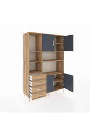 Hyperion Dolap 8 Raflı 4 Çekmeceli 4 Kapaklı 132x44x195 Çam-Antrasit/Çam