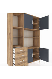 Hyperion Dolap 8 Raflı 4 Çekmeceli 4 Kapaklı 132x44x195 Çam-Antrasit/Çam