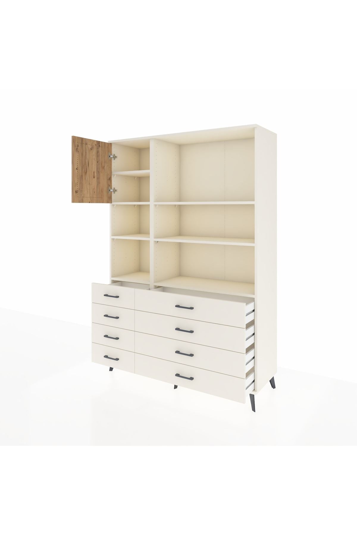 Hyperion Dolap 7 Raflı 8 Çekmeceli Tek Kapaklı  132x44x195 Aytaşı-Çam/Aytaşı