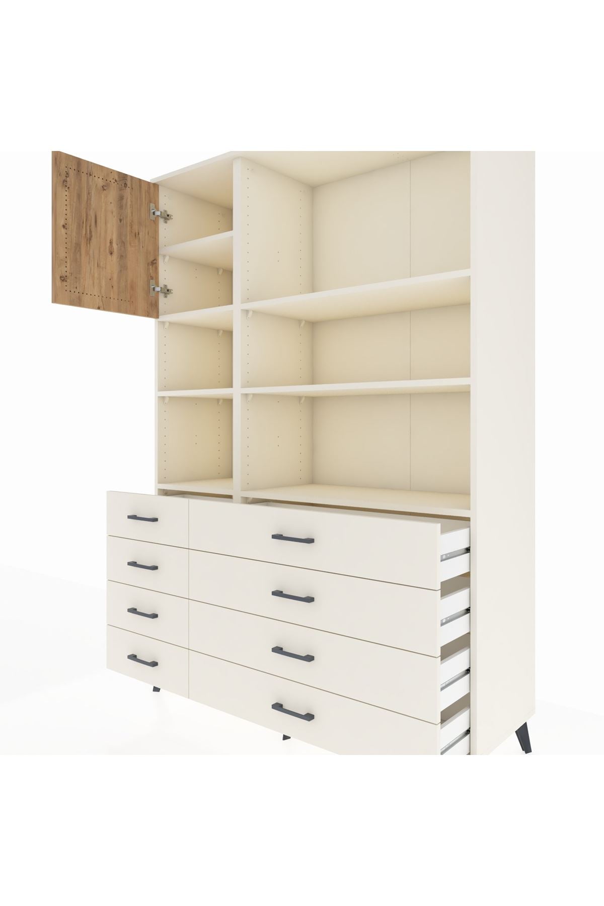 Hyperion Dolap 7 Raflı 8 Çekmeceli Tek Kapaklı  132x44x195 Aytaşı-Çam/Aytaşı