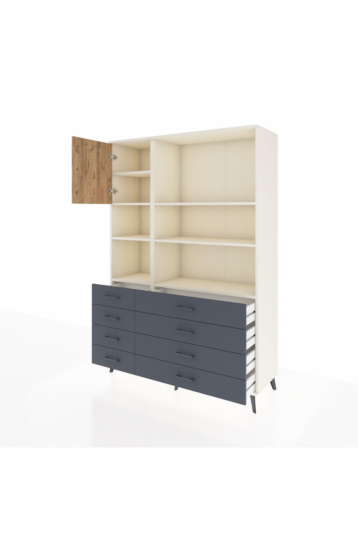 Hyperion Dolap 7 Raflı 8 Çekmeceli Tek Kapaklı  132x44x195 Aytaşı-Çam/Antrasit