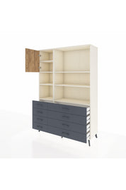 Hyperion Dolap 7 Raflı 8 Çekmeceli Tek Kapaklı  132x44x195 Aytaşı-Çam/Antrasit