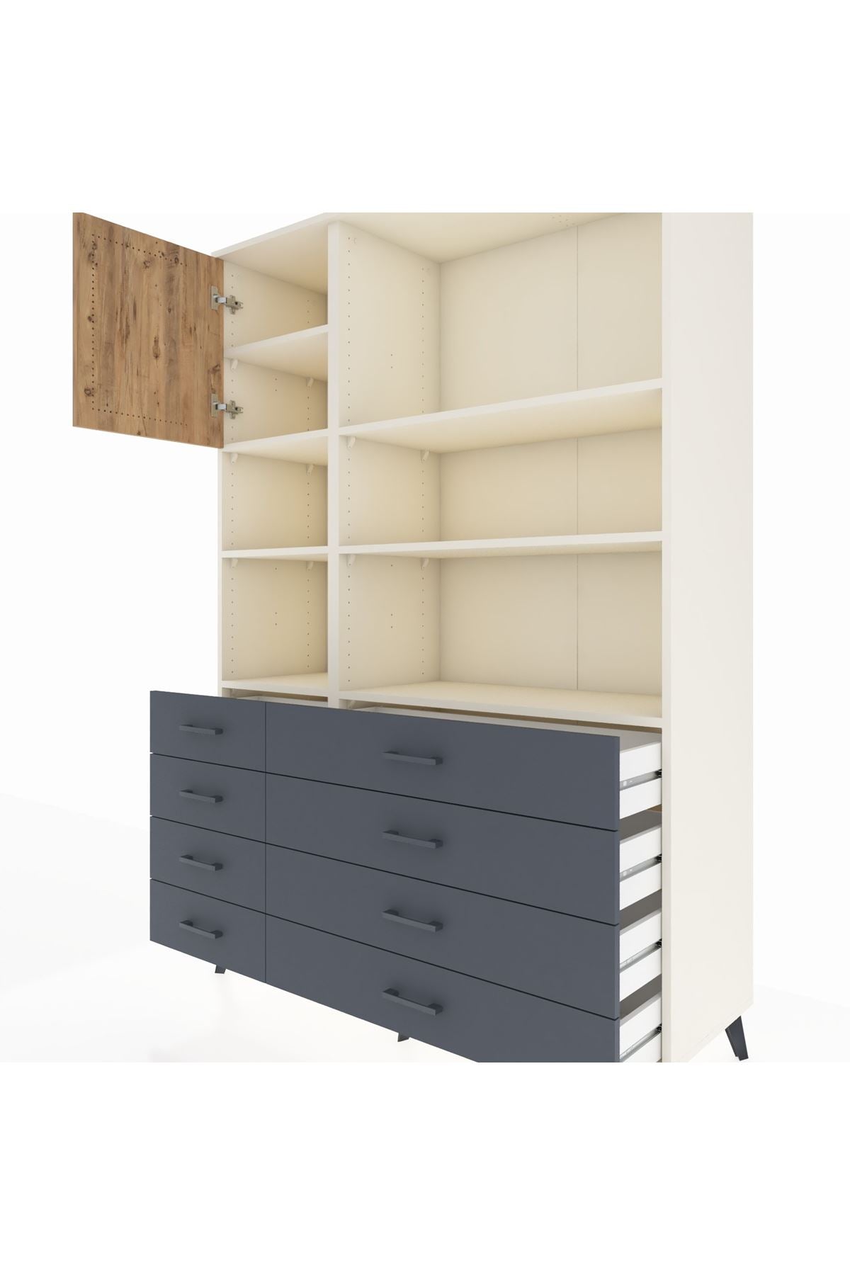 Hyperion Dolap 7 Raflı 8 Çekmeceli Tek Kapaklı  132x44x195 Aytaşı-Çam/Antrasit