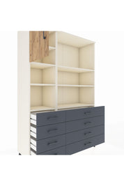 Hyperion Dolap 7 Raflı 8 Çekmeceli Tek Kapaklı  132x44x195 Aytaşı-Çam/Antrasit