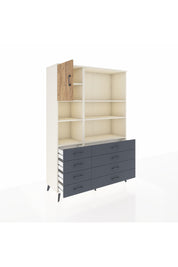 Hyperion Dolap 7 Raflı 8 Çekmeceli Tek Kapaklı  132x44x195 Aytaşı-Çam/Antrasit