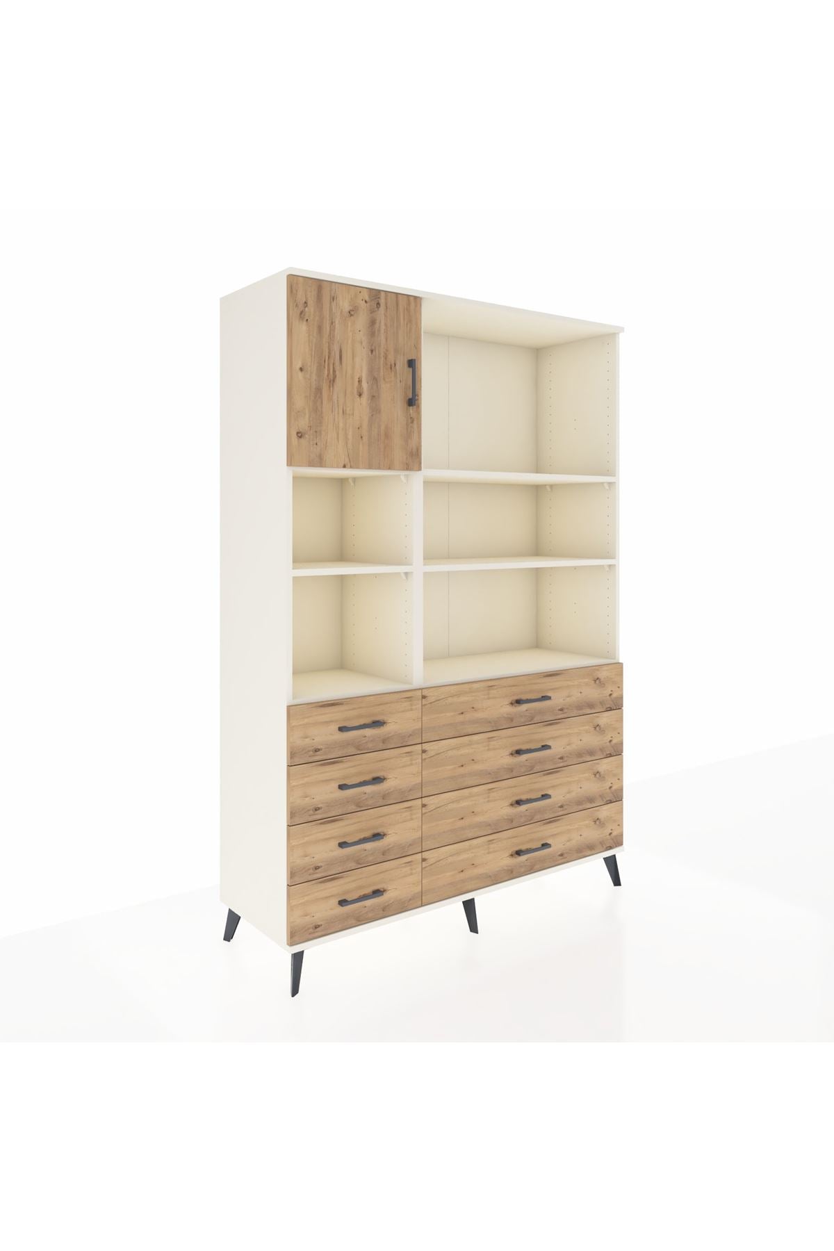 Hyperion Dolap 7 Raflı 8 Çekmeceli Tek Kapaklı  132x44x195 Aytaşı-Çam/Çam