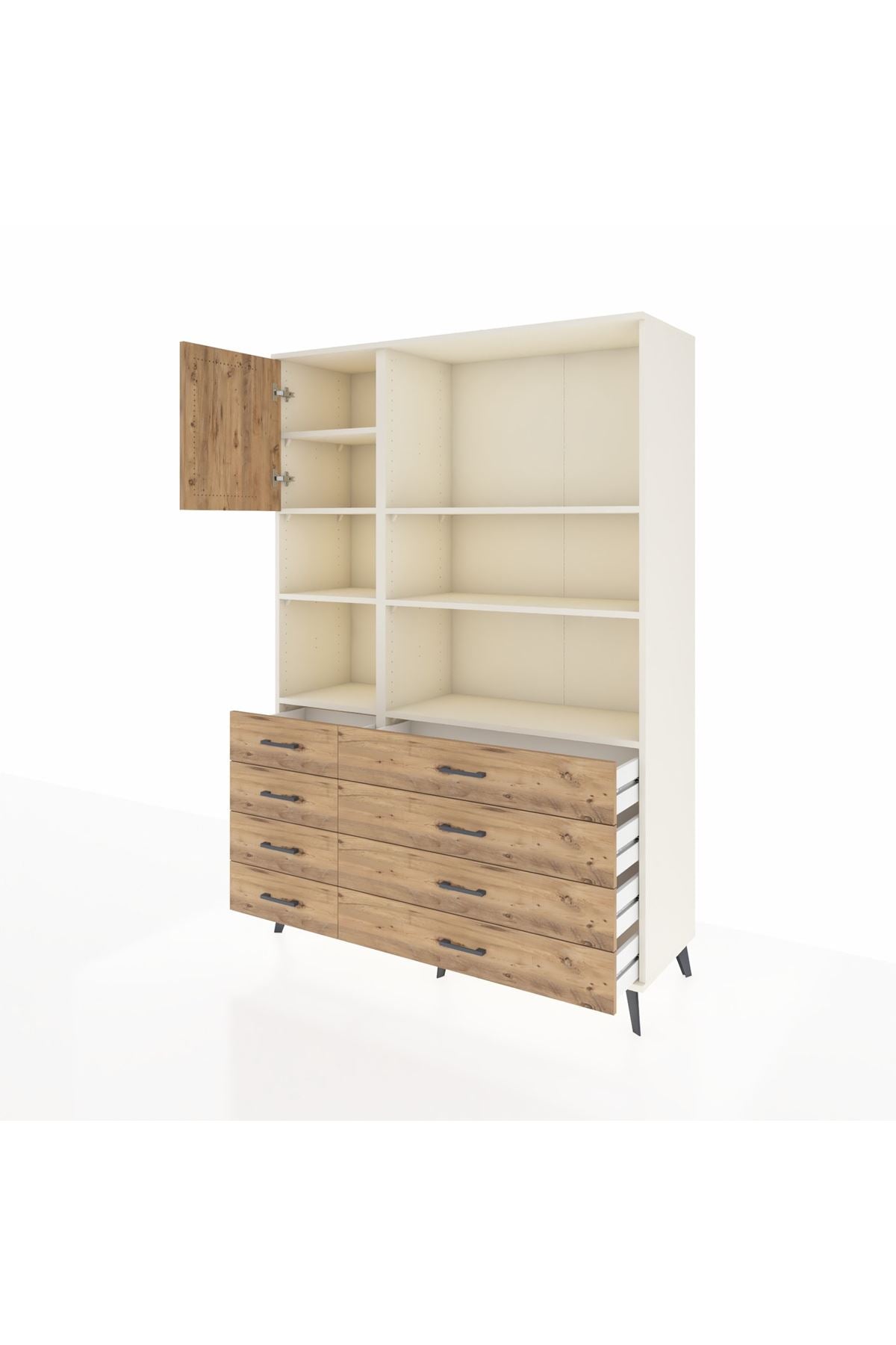 Hyperion Dolap 7 Raflı 8 Çekmeceli Tek Kapaklı  132x44x195 Aytaşı-Çam/Çam