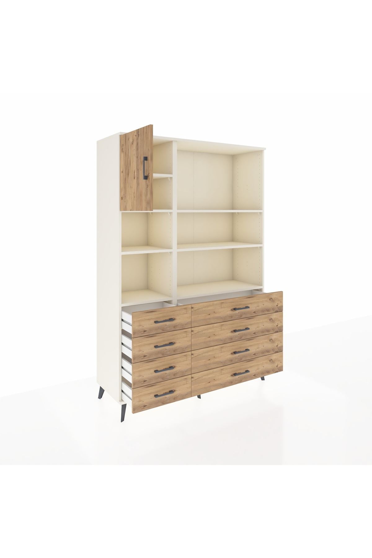 Hyperion Dolap 7 Raflı 8 Çekmeceli Tek Kapaklı  132x44x195 Aytaşı-Çam/Çam