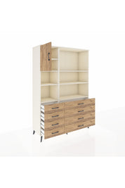 Hyperion Dolap 7 Raflı 8 Çekmeceli Tek Kapaklı  132x44x195 Aytaşı-Çam/Çam