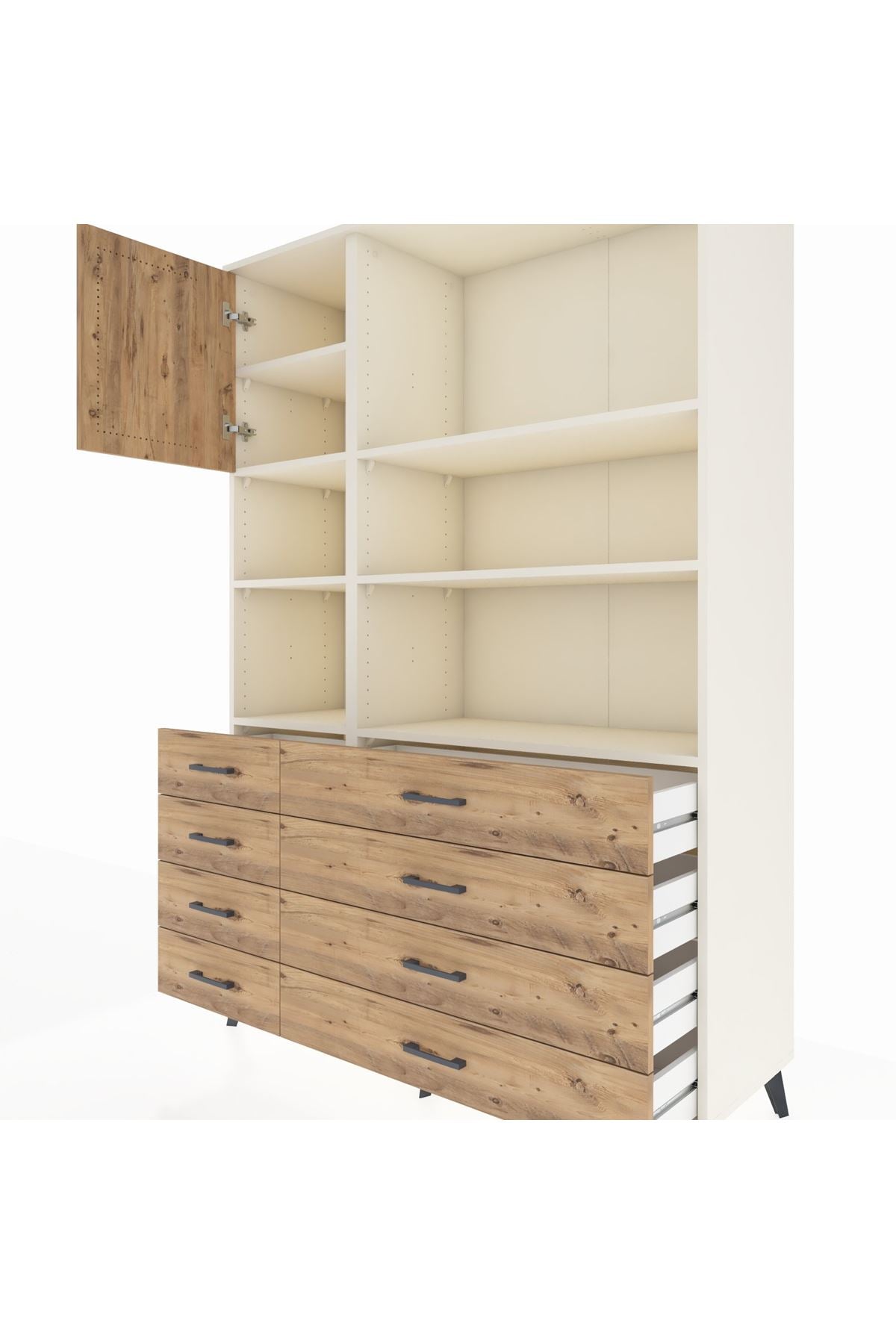 Hyperion Dolap 7 Raflı 8 Çekmeceli Tek Kapaklı  132x44x195 Aytaşı-Çam/Çam