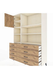 Hyperion Dolap 7 Raflı 8 Çekmeceli Tek Kapaklı  132x44x195 Aytaşı-Çam/Çam