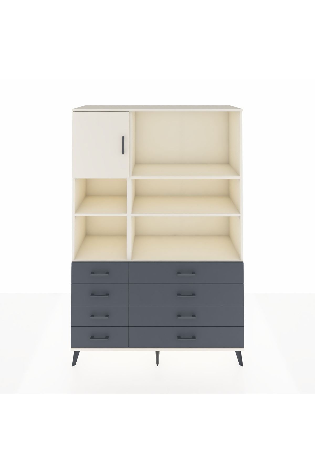 Hyperion Dolap 7 Raflı 8 Çekmeceli Tek Kapaklı  132x44x195 Aytaşı-Aytaşı/Antrasit