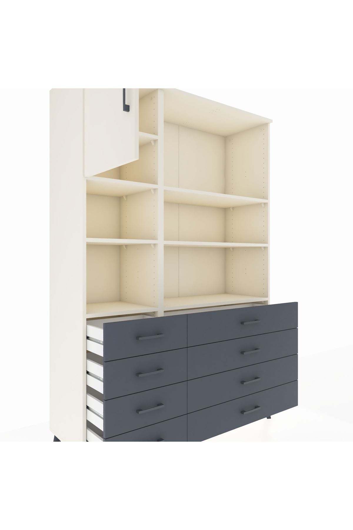 Hyperion Dolap 7 Raflı 8 Çekmeceli Tek Kapaklı  132x44x195 Aytaşı-Aytaşı/Antrasit