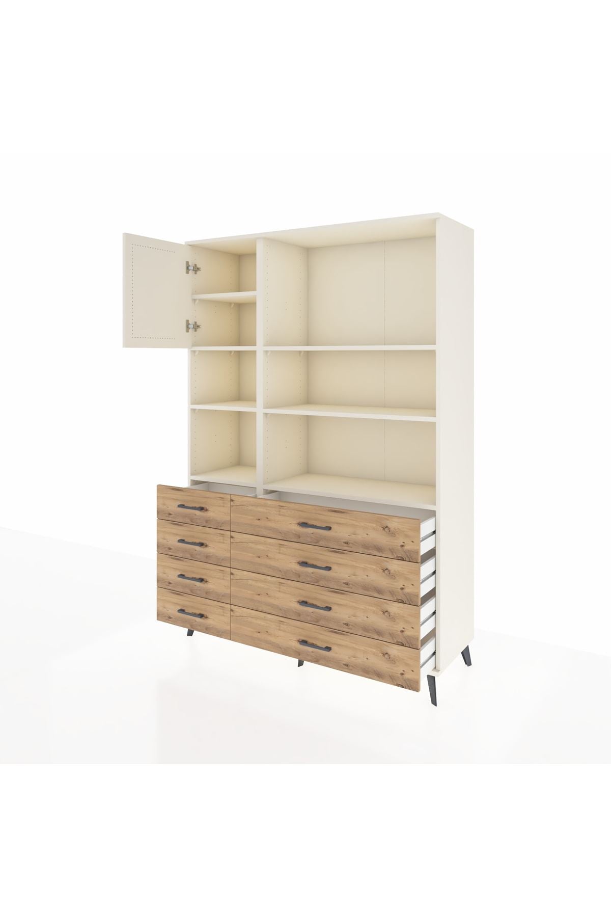 Hyperion Dolap 7 Raflı 8 Çekmeceli Tek Kapaklı  132x44x195 Aytaşı-Aytaşı/Çam