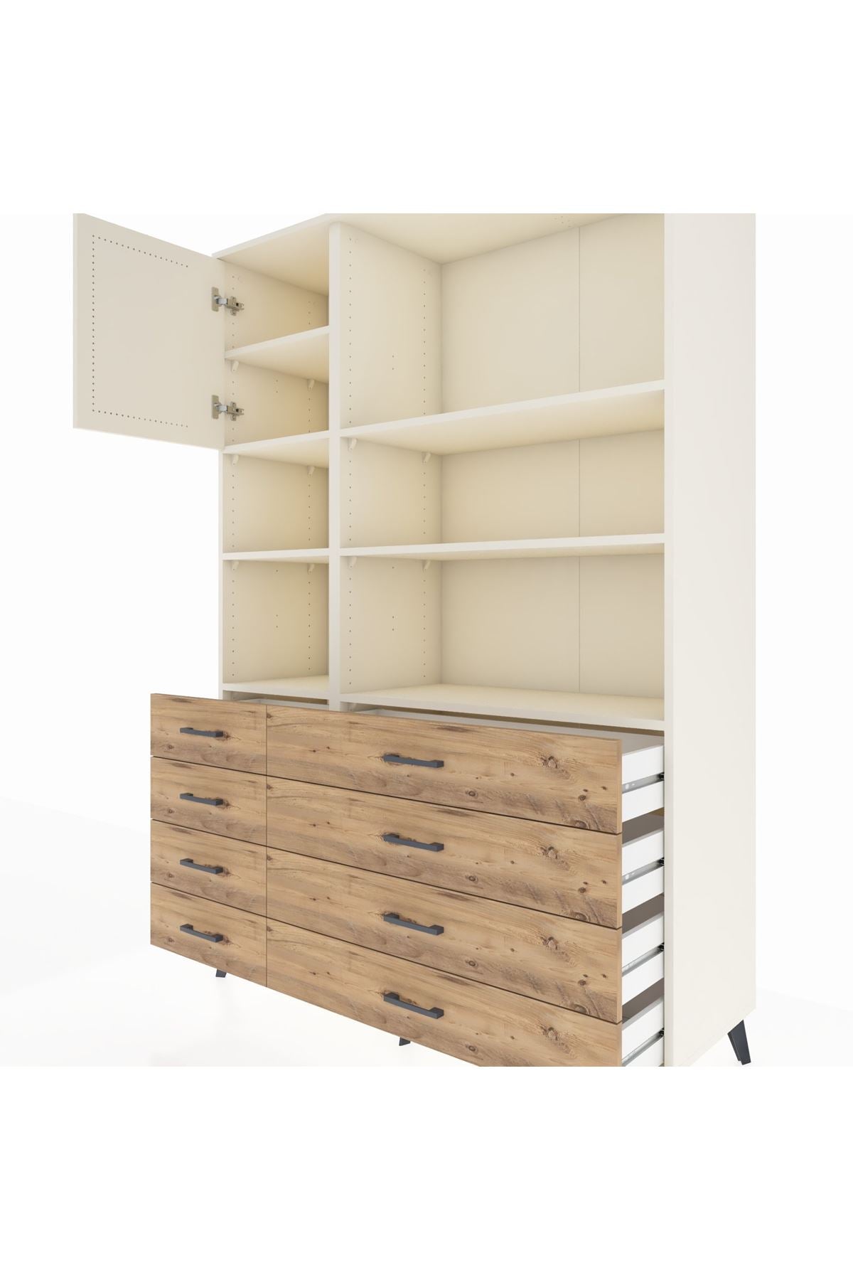 Hyperion Dolap 7 Raflı 8 Çekmeceli Tek Kapaklı  132x44x195 Aytaşı-Aytaşı/Çam