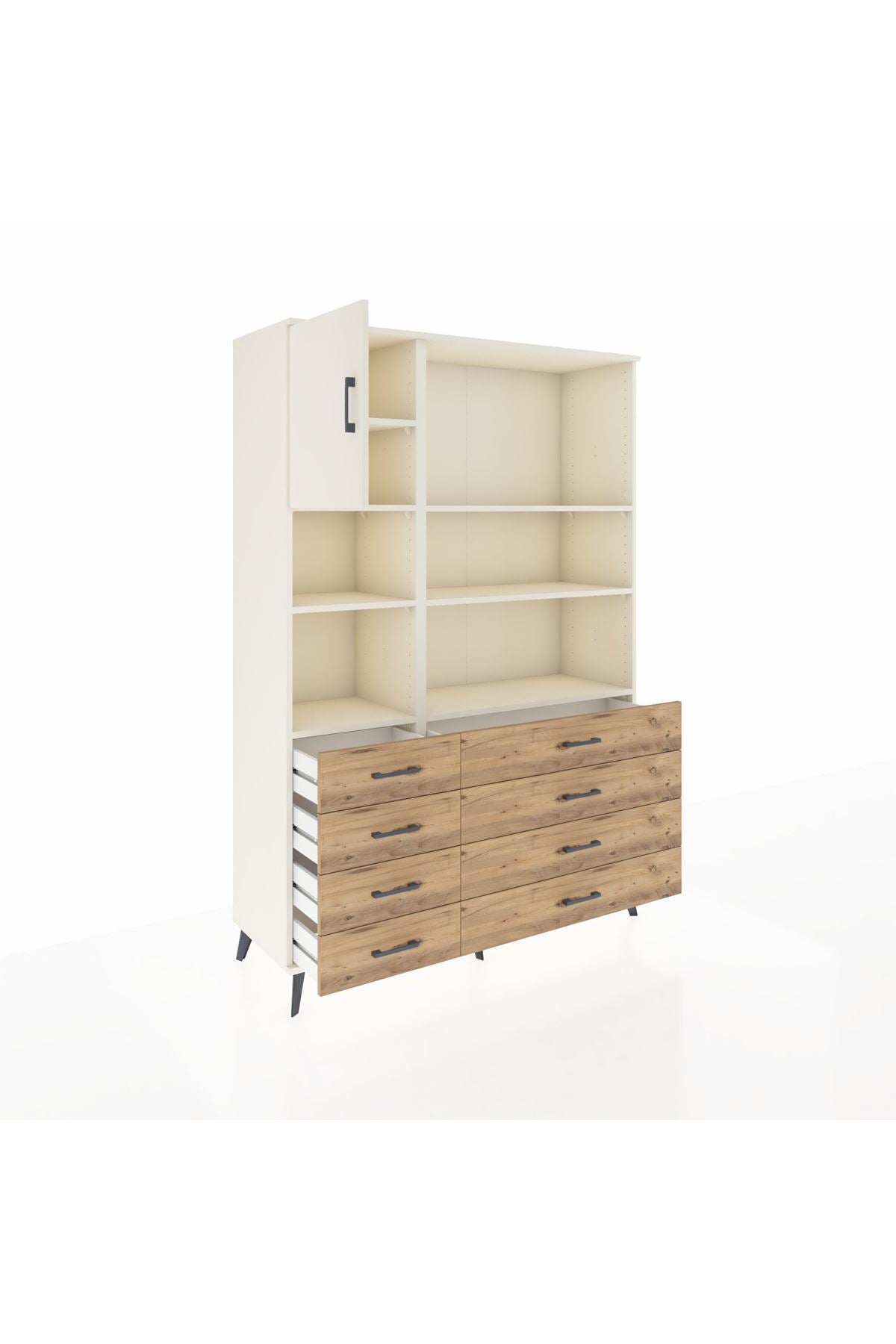 Hyperion Dolap 7 Raflı 8 Çekmeceli Tek Kapaklı  132x44x195 Aytaşı-Aytaşı/Çam