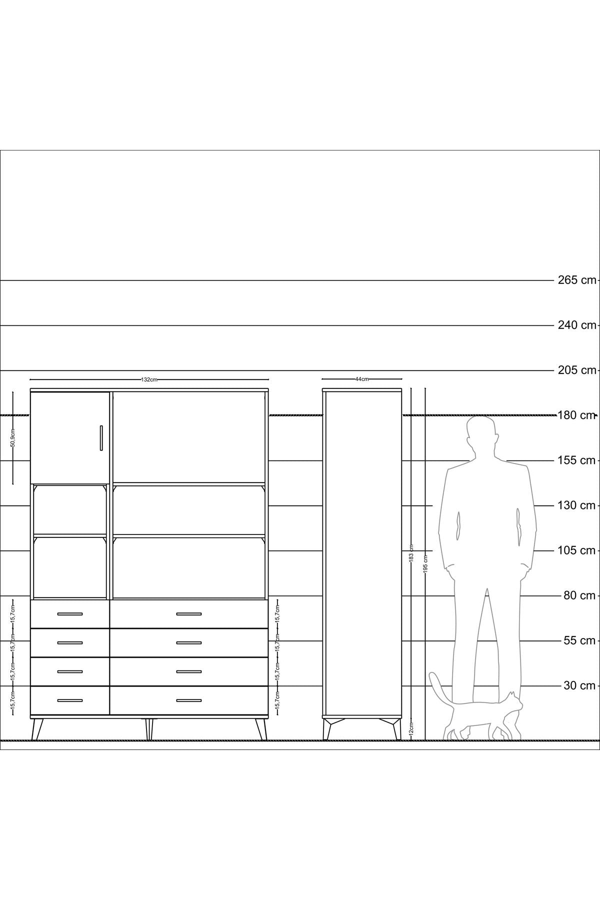 Hyperion Dolap 7 Raflı 8 Çekmeceli Tek Kapaklı  132x44x195 Aytaşı-Aytaşı/Çam