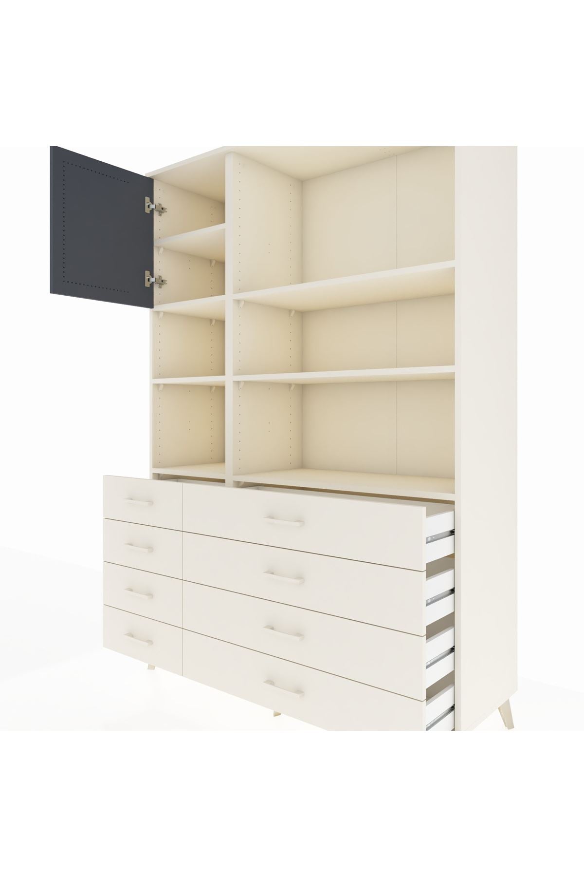 Hyperion Dolap 7 Raflı 8 Çekmeceli Tek Kapaklı  132x44x195 Aytaşı-Antrasit/Aytaşı