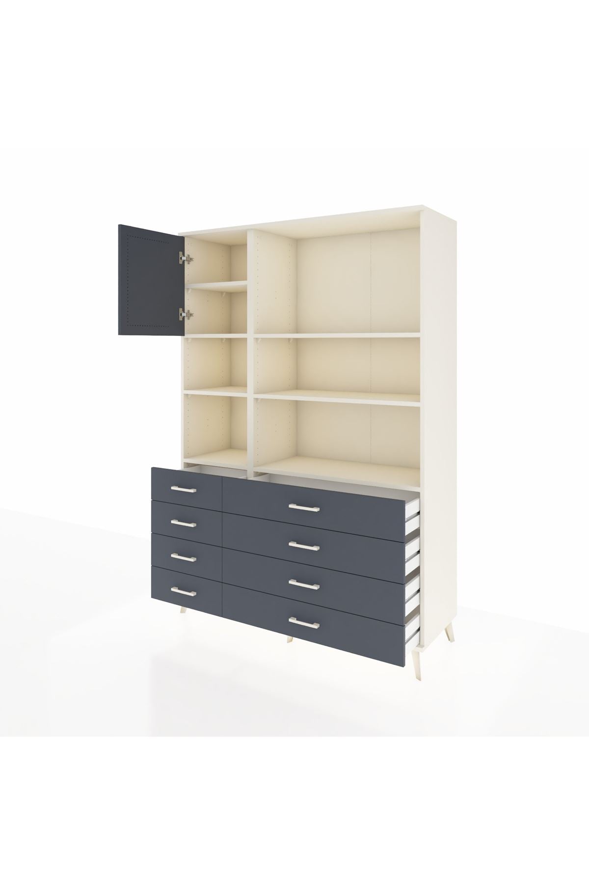 Hyperion Dolap 7 Raflı 8 Çekmeceli Tek Kapaklı  132x44x195 Aytaşı-Antrasit/Antrasit